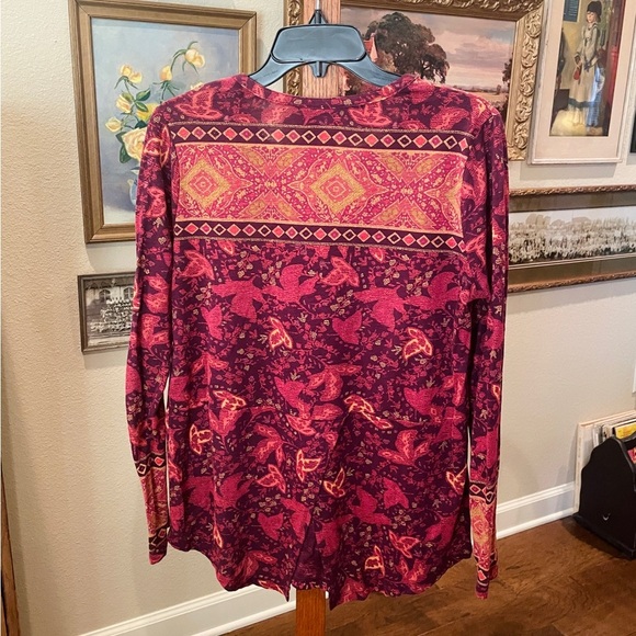 Lucky Brand long sleeve v-neck split back tunic top SZ S burgundy - Picture 7 of 9